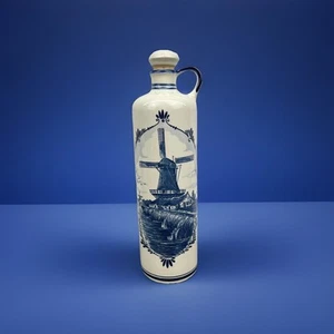 Vtg Delft Blue Holland Decanter/Jug/Bottle with Porcelain Cork Wind Mill Pattern - Picture 1 of 12