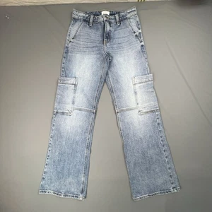 KanCan Cargo Jeans Women 1/24 Mid Rise Blue Utility Pockets Y2K Festival - Picture 1 of 9