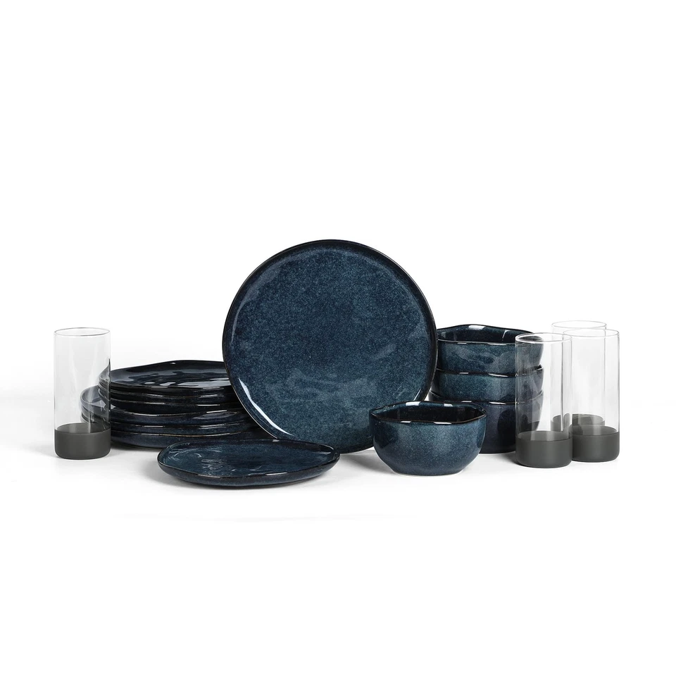 Conjunto de louça Mirella 16 peças grés, vidro borosilicato, azul - Imagem 1 de 4