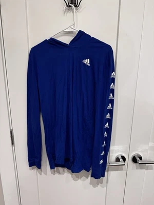 Adidas Juvenil XL YXL Niños Manga Larga Azul Gráfico Logo Sudadera con Capucha Camisa Atletismo Foto 1 de 4