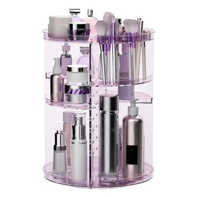 Organizador de Maquillaje Giratorio con Bandeja Ajustable, Perfecto para Almacenamiento en Tocador Foto 1 de 4