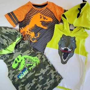 Lot of 3 Kid Sz 6 &7 Dinosaur Muscle Hoodies Active T-Shirt Jurassic World T-Rex - Picture 1 of 11