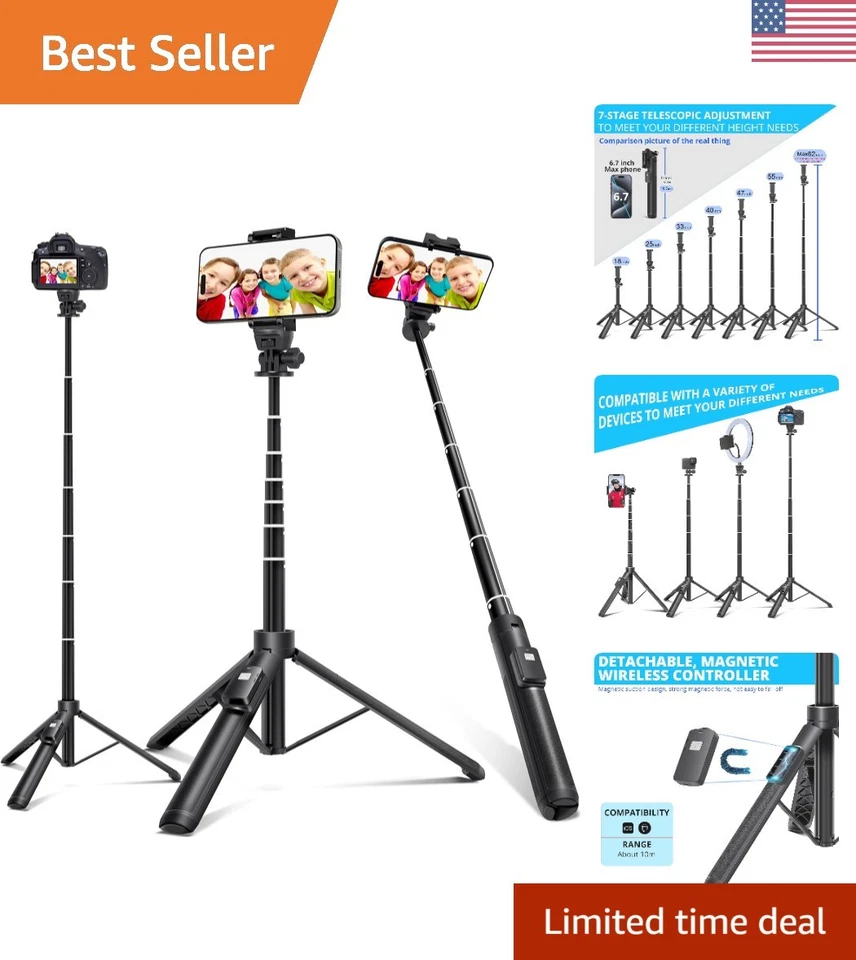Portable 3-in-1 Selfie Stick Tripod - 62"  with Wireless Remote Control - Image 1 of 4