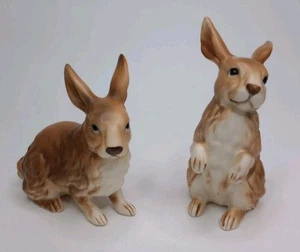 Lefton Brown Rabbit Vintage Pair of Figurines Easter Bunny H6664 Japan 4 1/2" - Picture 1 of 6
