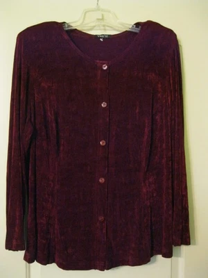 Vikki Vi, 2X, LS Travel Knit Jacket, Burgundy, Button Front - Image 1 of 3