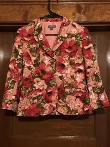 100% SILK Ann Taylor Petites Women's Size: 6P Pink Flower Button Jacket. - Picture 1 of 7