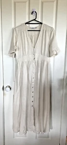 Esther & Co Dress Size 12/L Cream Maxi Linen Button Front Short Sleeves Pockets - Picture 1 of 15
