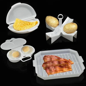 Mikrowelle Frühstück Kochen 4-teiliges Set für Eierpochierer Kartoffel Speck Omelett Maschine - Bild 1 von 8