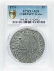 1776 CURRENCY, PEWTER $1 PCGS AU 58