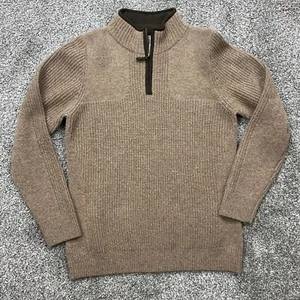 LL Bean sweater mens M merino wool 1/2 zip Pull over classic preppy brown - Picture 1 of 10