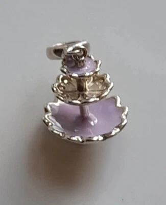 Chamilia silver 925 lavendar enamel tea cake stand bracelet charm  - Image 1 of 2