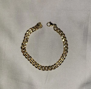 Men's Gold Plated Stainless Steel Curb Cuban Chain Link Bracelet 7 mm 8 Inch New - Picture 1 of 2