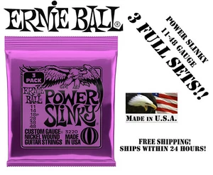 **3 SETS ERNIE BALL 2220 POWER SLINKY ELECTRIC GUITAR STRINGS 11-48** - Picture 1 of 2