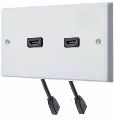 HDMI x 2 AV Audio Wall Face Plate - White Female to Female FLYLEAD - Image 1 of 2