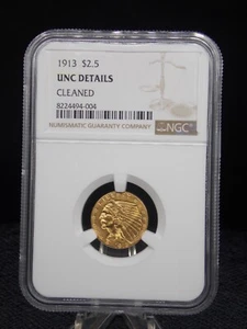 UNITED STATES 1913 PHILADELPHIA INDIAN $2.50 GOLD COIN SLABBED NGC UNC DETAILS - Imagen 1 de 2