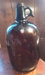 Vintage 11.5 x 6.5" Brown Amber Finger Loop Glass 1 Gallon Jug Bottle w/o Lid - Picture 1 of 6
