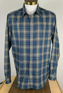 Camisa de franela MERRELL para hombre XL SELECTWICK azul a cuadros abotonada usada en excelente estado botones de metal - Imagen 1 de 11