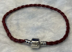 Braided Bracelet 8” Maroon European Charm Bead Bracelets Clasp - Picture 1 of 3
