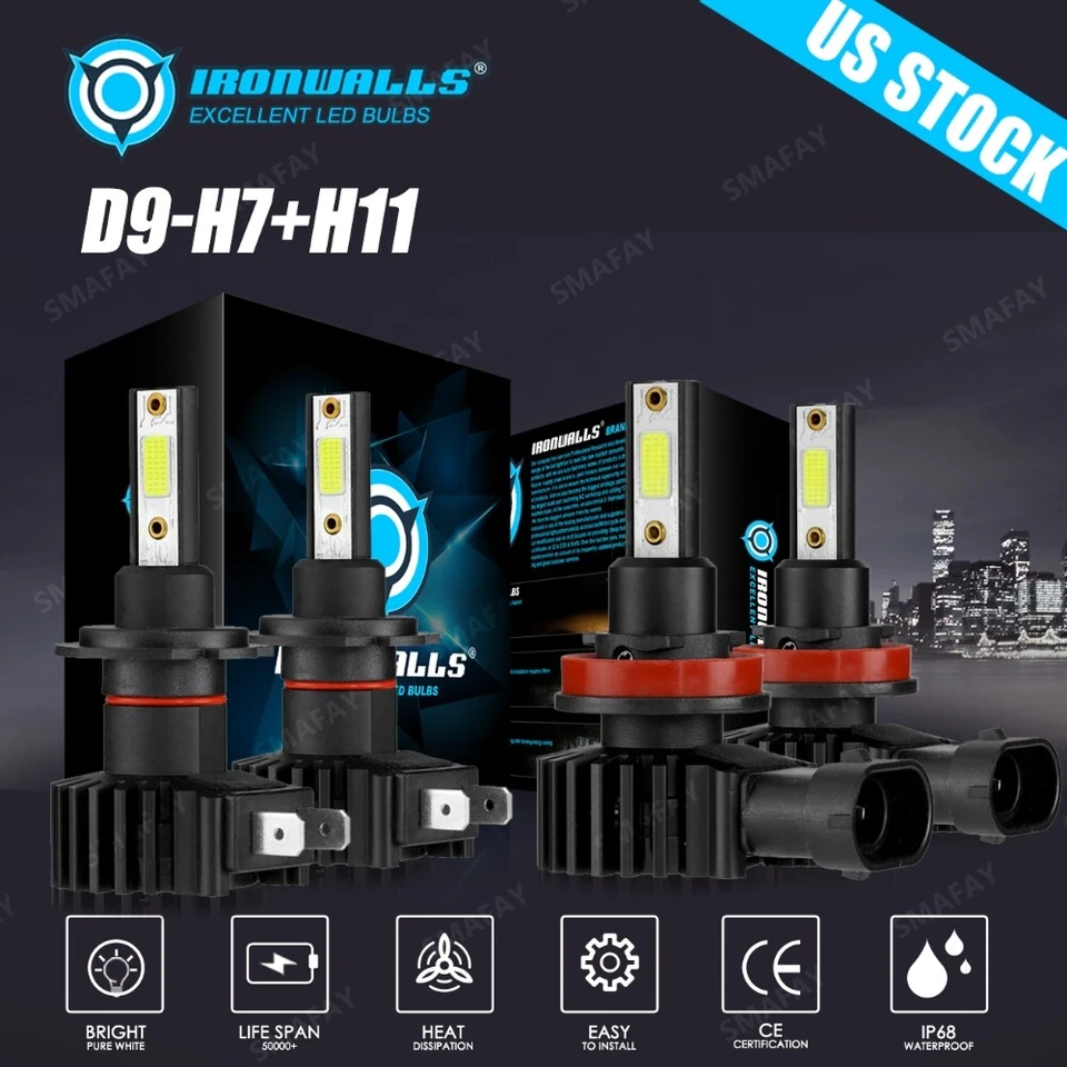 Para Volvo XC90 2003-2014 H7 y H11 Faro LED Combo 6000K Bombilla Blanco Brillante 4x Foto 1 de 4