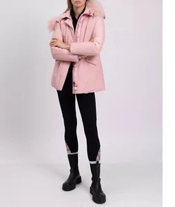Giacca parka piumino FREEDOMDAY ITALIANO €480 taglia M bordo pelliccia procione rosa stampato - Foto 1 di 10