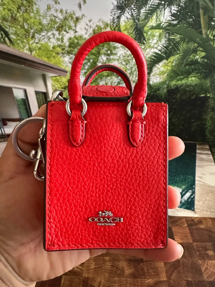 Coach CU280 North South Mini Tote Pebble Leather Bag Charm FOB Gold/Chalk