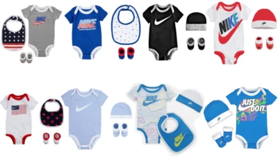 New Nike Baby Boys 3-Piece Set Bodysuit, Bib, Booties Choose Size & Color - Image 1 of 2