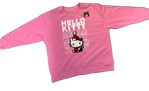 Hello KITTY Grafik rosa Erwachsene XL Sweatshirt bestickt Chenille Nikolausmütze neu mit Etikett - Bild 1 von 8