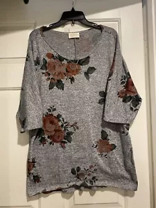 Bobbie Brooks Damen 1X Grau Blumen Rose Shabby Chic Dolmanärmel Strick Top - Bild 1 von 6