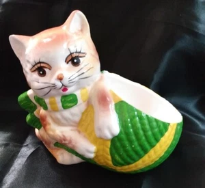 Kitschige Katze Übertopf Kätzchen Figur Taiwan 5,25" H Keramik TOP - Bild 1 von 10
