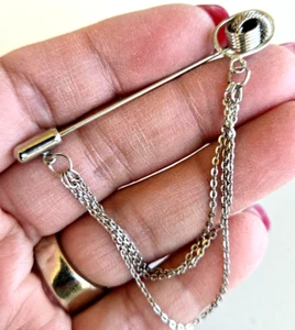 Pin de cadena vintage nudo tono plata Chatelaine swag palo 2-7/16" - Imagen 1 de 5