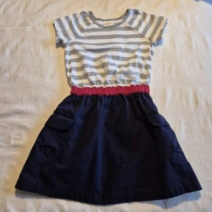 Hanna Andersson girls size 130 or 8 gray, white and navy dress with pockets VGUC - Picture 1 of 7