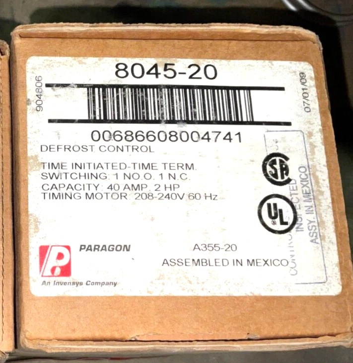 Paragon 8045-20 Refrigeration Defrost Timer Control 208-240 VAC 40 Amp 2hp