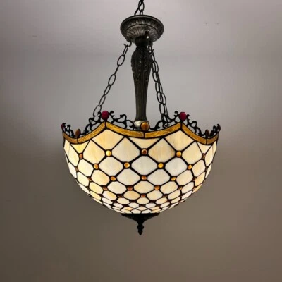 Lámparas colgantes estilo Tiffany beige vitral cristal frijoles bombilla LED 16"W*60"H Foto 1 de 4