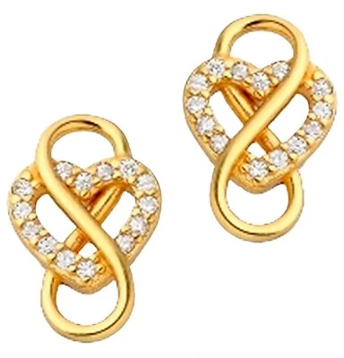 Herz Unendlichkeit Ohrringe 925 Silber Gelbgold vergoldet Zirkonia Ohrstecker - Bild 1 von 4
