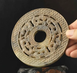 Alte China Natur Jade handgeschnitzt Statue Phönix Drachen Teller BI #32 - Bild 1 von 6