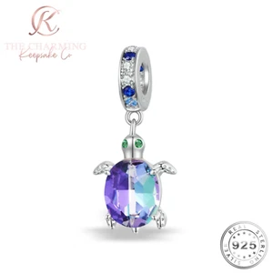 Dije Tortuga Genuino Plata Esterlina 925 y Cristal Púrpura - Regalo Animal - Imagen 1 de 4