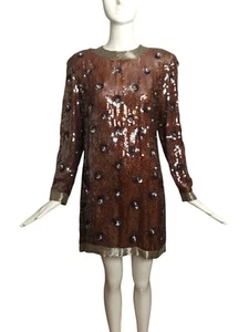 ESTEVEZ- 1980s Sequin & Bead Mini Dress, Size 6 - Picture 1 of 6