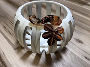 Very Rare Hard To Find Bath & Body Works 3 Wick Candle Holder Marble Pumpkin HTF - Picture 1 of 9
