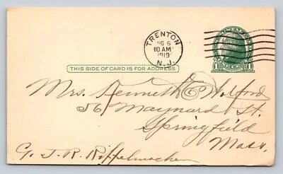 c1914 UX27 US Postal Card Jefferson 1c 'Recieved Your Gift' TRENTON NJ - Image 1 of 3