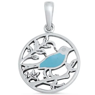Colgante de plata de ley .925 con caparazón turquesa pájaro Foto 1 de 2