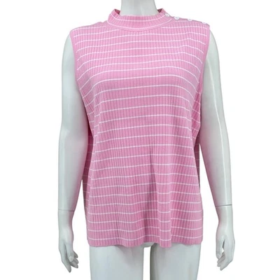 Talbots Sweater Women 2X Pink White Knit Sleeveless Mock Neck Office Work Staple - Image 1 of 4