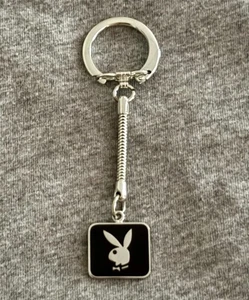 Vintage Playboy Bunny Emblem Keychain Silver and Black New - Picture 1 of 5