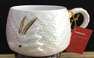 Caneca Starbucks Ano Novo Lunar 2024 Ano do Dragão Pérola Iridescente e Ouro Nova Com Etiqueta - Imagem 1 de 4