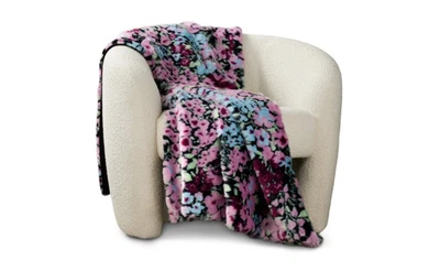 Aqua Floral Faux Fur Throw, 50 X 70 - Exclusive NWT $138 - Image 1 of 2