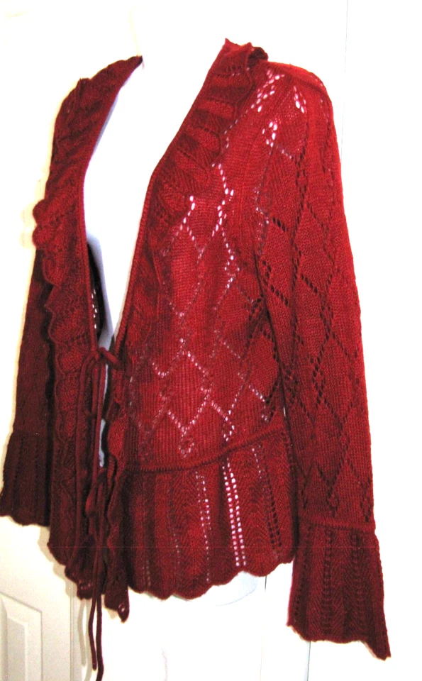 VTG White Stag Red Tie Front Ruffled Cardigan Sweater Long-Sleeve Bell-cuff Wm.L - Image 1 of 4