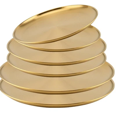 6 Pack Gold Stainless Steel Plate Set, 8 In 10 In 12 In Round Metal Dinner Pl... - Image 1 of 4