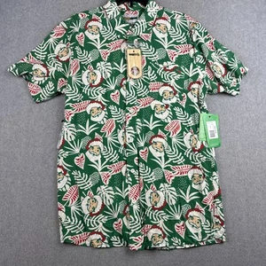 Tipsy Elfen Hemd Herren M grün Knopf Stretch Santa Blumen Hawaii Weihnachten Neu mit Etikett - Bild 1 von 8