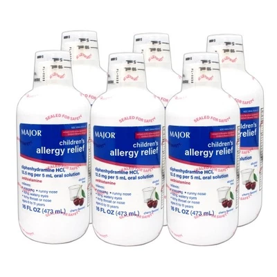 6 Pack Major Diphenhydramine 12.5mg/ 5mL HCL Liquid Solution, 16 oz - Image 1 of 4