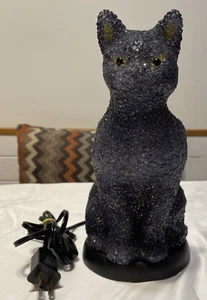 Vintage Halloween schwarze Katze leuchtendes Licht geschmolzene Popcorn Katze Lampe 9" hoch - Bild 1 von 11