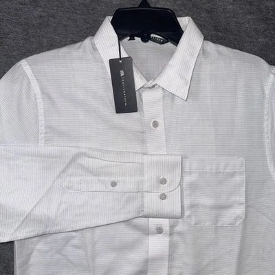 Travis Mathew Mens Little Leary Button Up Shirt White Micro Stripe Sz S NEW $140 - Image 1 of 4